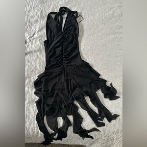 Chic Asymmetrical Black Halter Dress